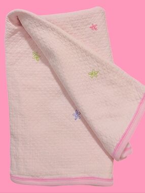 Pottery Barn Little Girl Pink Baby Blanket Stars Quilted 100% Cotton VTG 2008